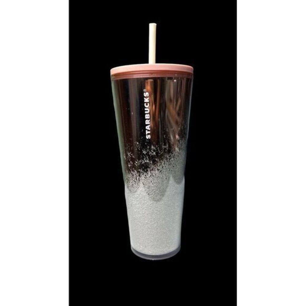 2019 STARBUCKS‎ HOLIDAY CASCADING SNOW ROSE GOLD PINK GLITTER 24 OZ CUP TUMBLER